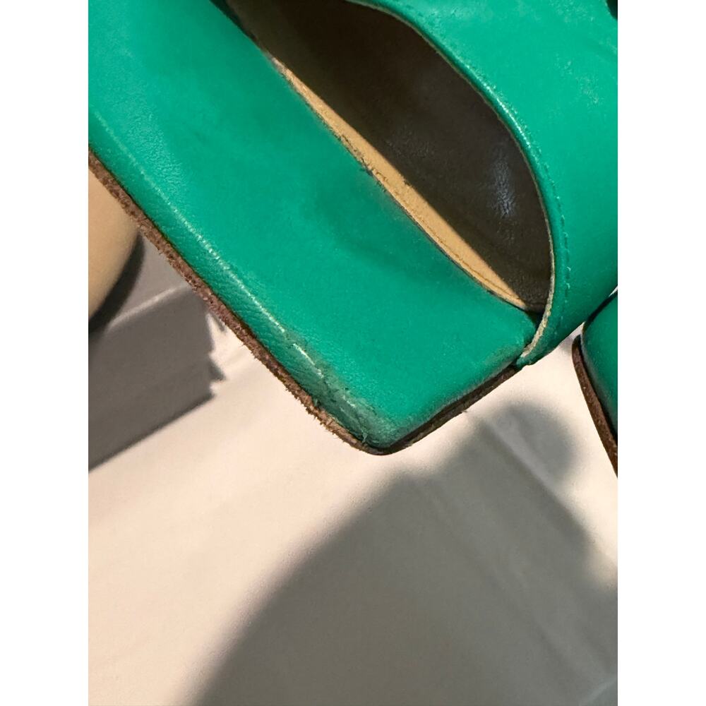 Bottega Veneta Stretch Mules Green Leather Size 37.5 / 7.5 Kitten Heel - Picture 14 of 16